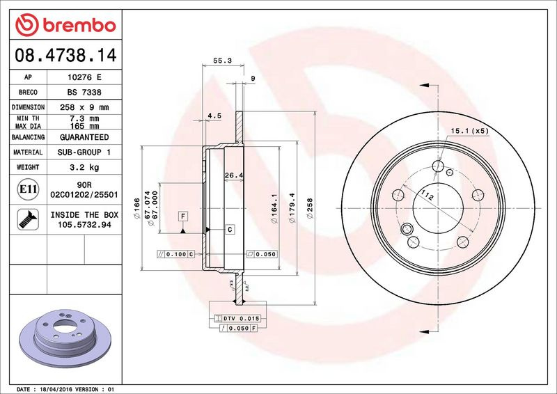 Brzdový kotouč BREMBO 08.4738.14