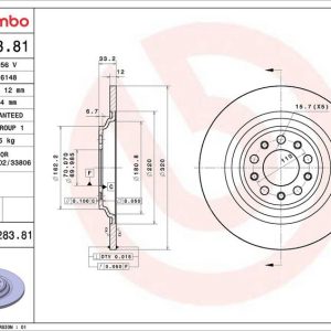 Brzdový kotouč BREMBO 08.N283.81 Brzdový kotouč BREMBO 08.N283.81