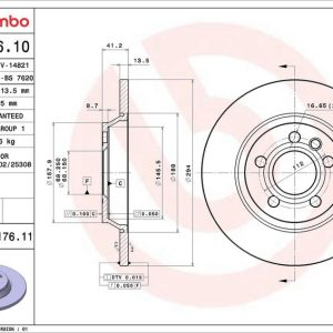 Brzdový kotouč BREMBO 08.9176.10 Brzdový kotouč BREMBO 08.9176.10