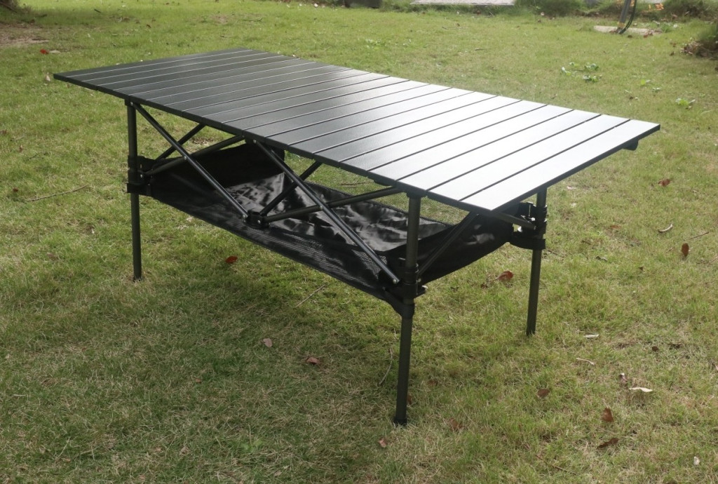 Skládací kempingový stůl 95*55 cm – hliníkový stůl s rolovací deskou 318865