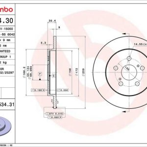 Brzdový kotouč BREMBO 08.A534.30 Brzdový kotouč BREMBO 08.A534.30