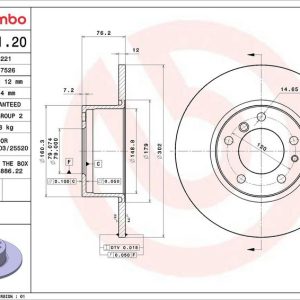 Brzdový kotouč BREMBO 08.5141.20 Brzdový kotouč BREMBO 08.5141.20