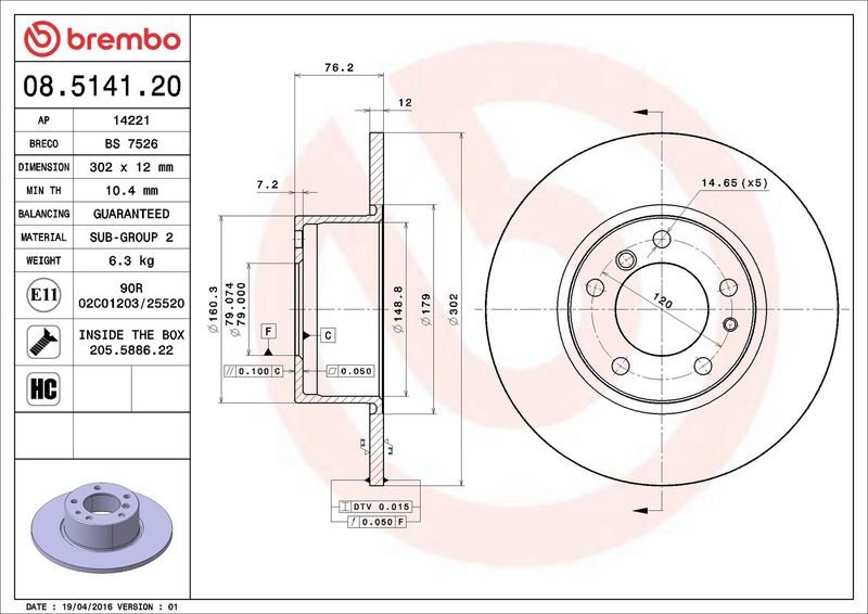 Brzdový kotouč BREMBO 08.5141.20