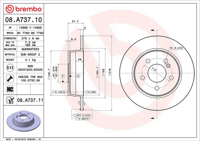 Brzdový kotouč BREMBO 08.A737.11