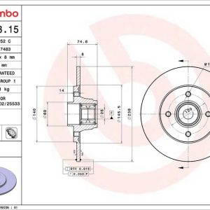 Brzdový kotouč BREMBO 08.5833.15 Brzdový kotouč BREMBO 08.5833.15