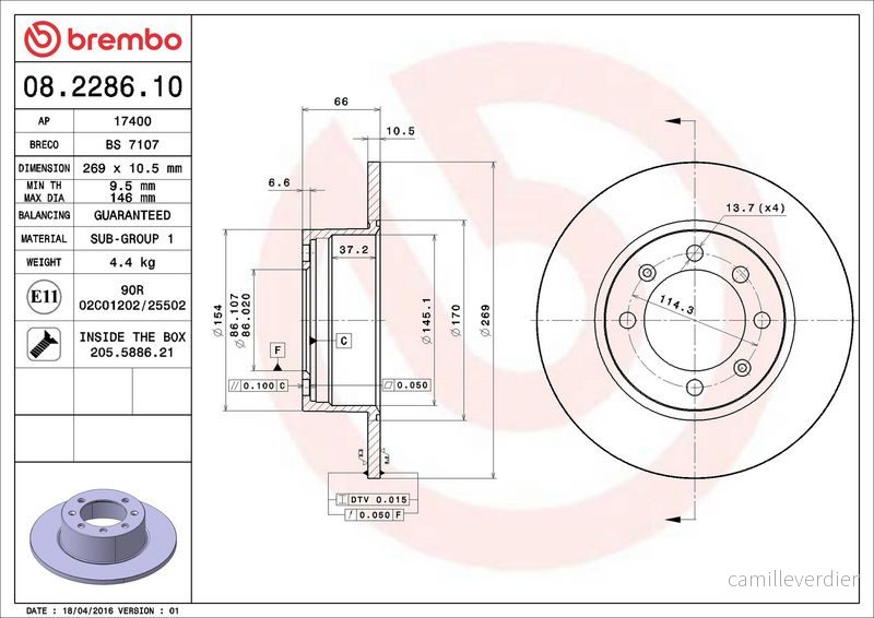 Brzdový kotouč BREMBO 08.2286.10