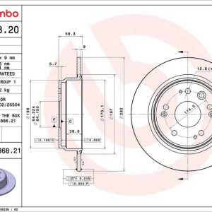 Brzdový kotouč BREMBO 08.8868.20 Brzdový kotouč BREMBO 08.8868.20
