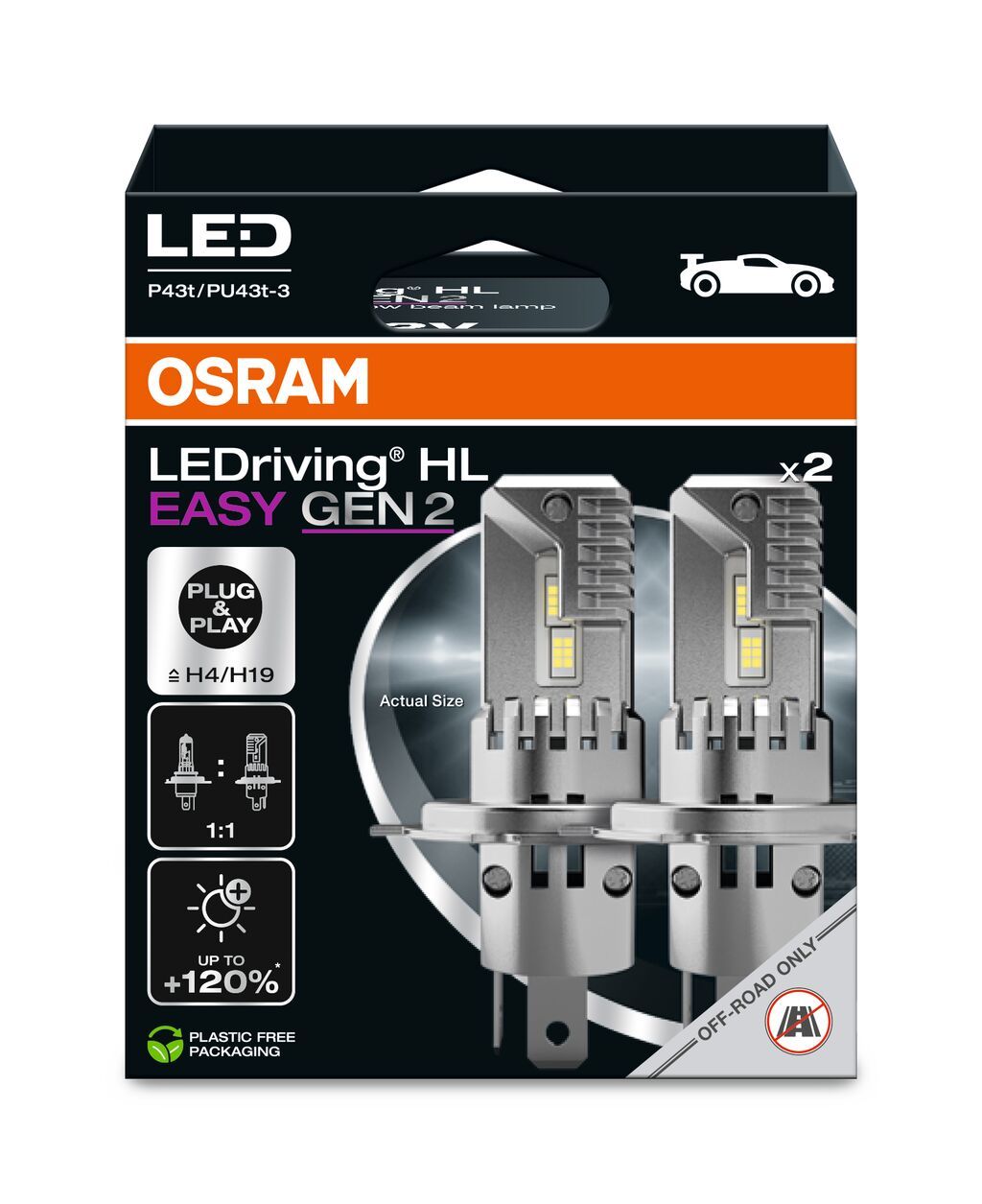 OS 64193DWESY2-2HB Žárovka OSRAM H4/H19 12V P43t 25W LED 6500k 2ks 783715