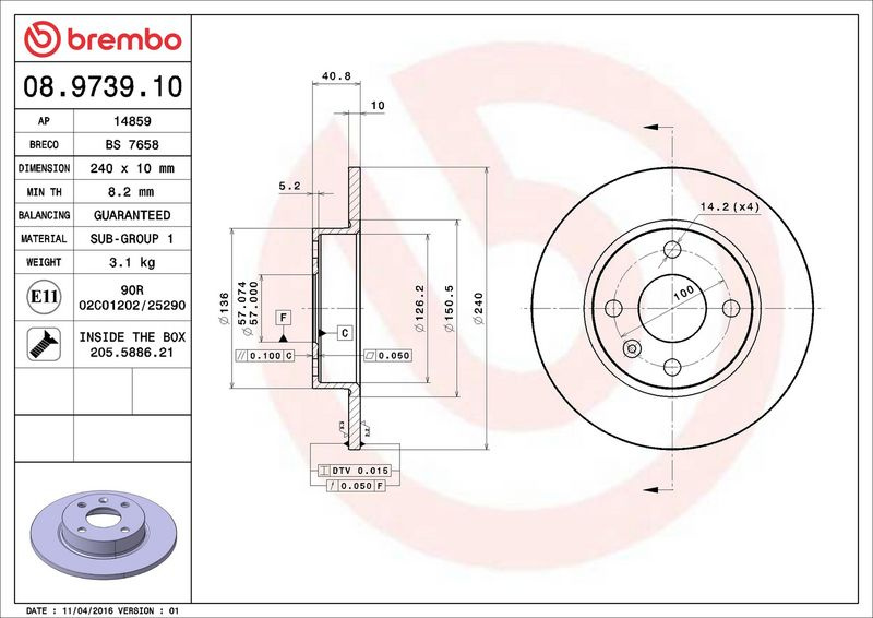 Brzdový kotouč BREMBO 08.9739.10