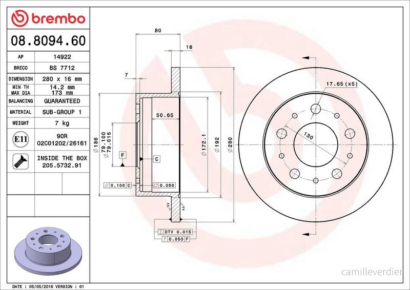 Brzdový kotouč BREMBO 08.8094.60