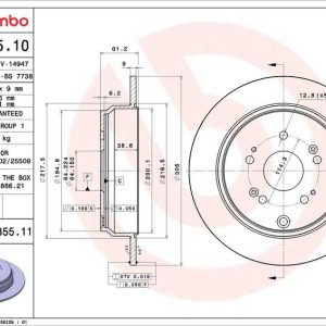 Brzdový kotouč BREMBO 08.A355.11 Brzdový kotouč BREMBO 08.A355.11
