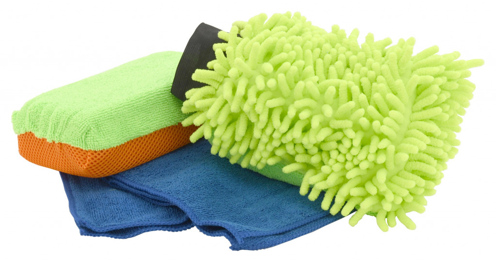 Sada mycí microfiber MULTIPACK - rukavice 20x16cm, houba 18x10x6cm, hadřík 39x39cm 90818