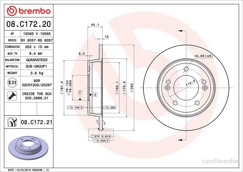 Brzdový kotouč BREMBO 08.C172.21